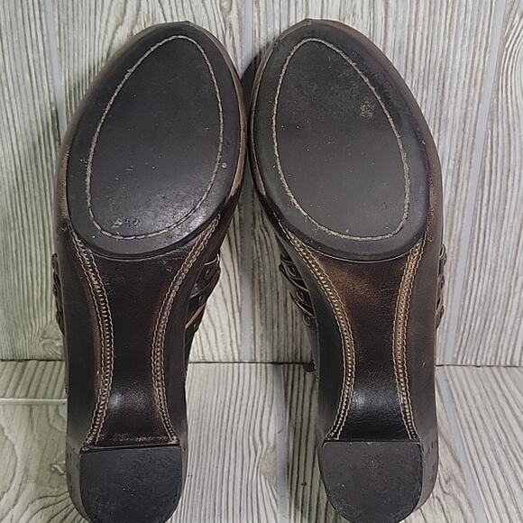 Frye Cheryl Triple Ring Harness Brown Leather Slip On Clogs Womens Size 7 - Picture 7 of 16